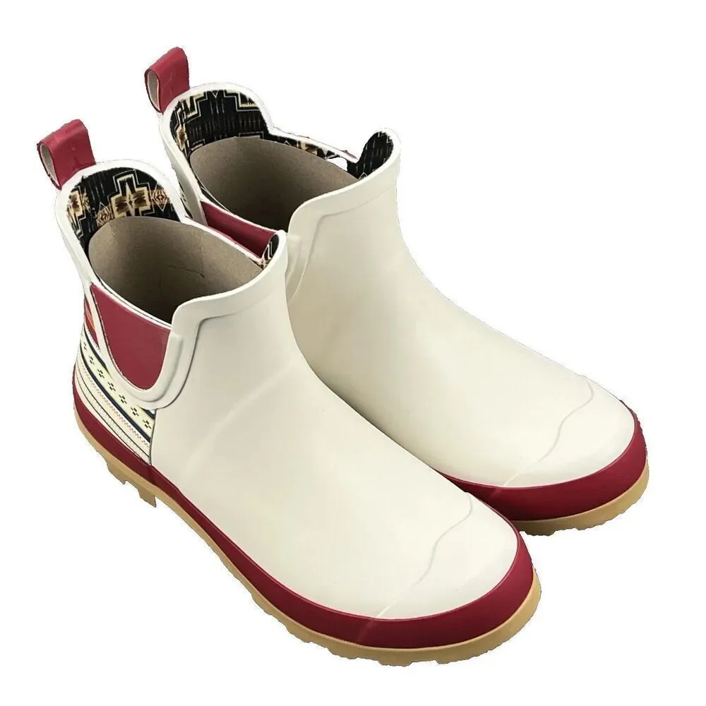 Pendleton Ladies Paloma Stripe Chelsea White Rubber Boots - $119 MSRP - SIZE 10